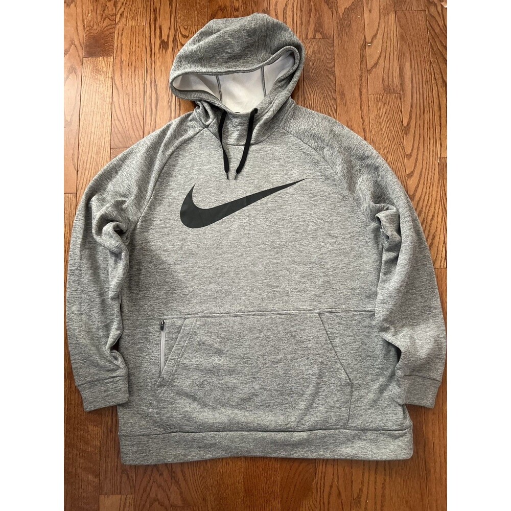 Nike Therma-FIT Mens XL Gray Pullover Fleece Hoodie Sweatshirt Pockets CU6238-06